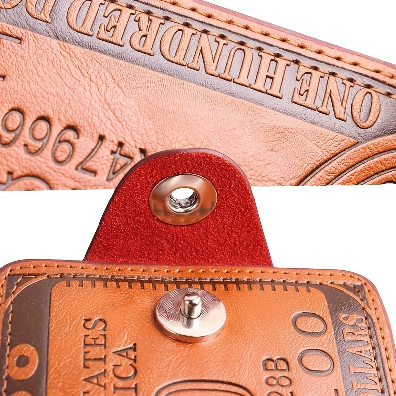 Мужской кожаный кошелек из PU с принтом долларовых купюр и застежкой-кнопкой