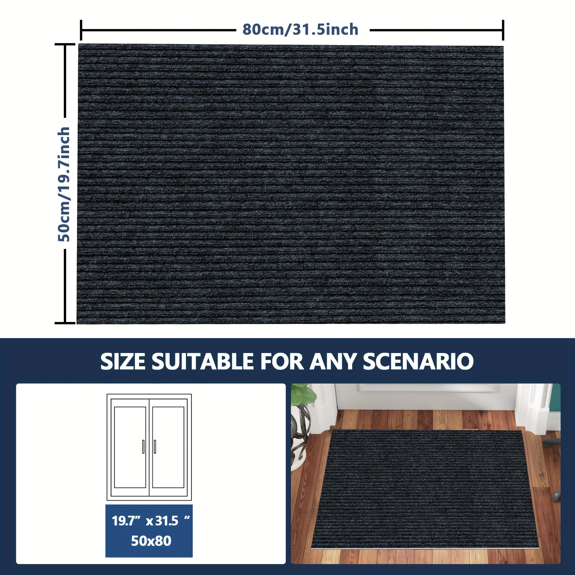 Chiziqli Sirpanmaydigan, O'ziga Singdiruvchi Doormat - Dog'ga Qarshi, Har qanday Xona, Balkon yoki Patio uchun Oson Tozalanadigan Kirish Mat | O'zingizning joyingizga mos ravishda kesilishi mumkin, hayvonlar uchun xavfsiz