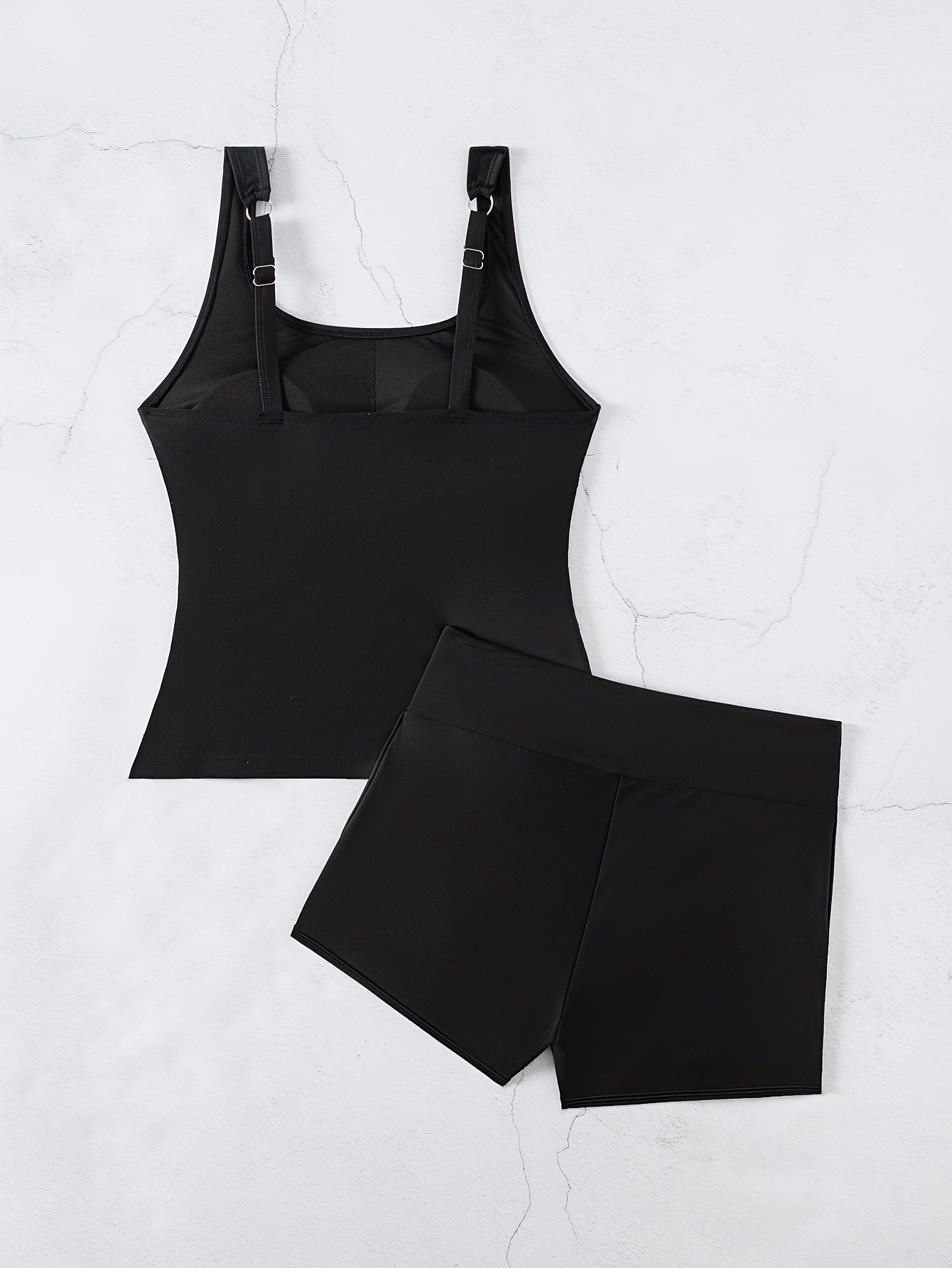 Women's Tankini Swimsuit Set Sleeveless U-Neck High Stretch Solid Color for Pool Beach