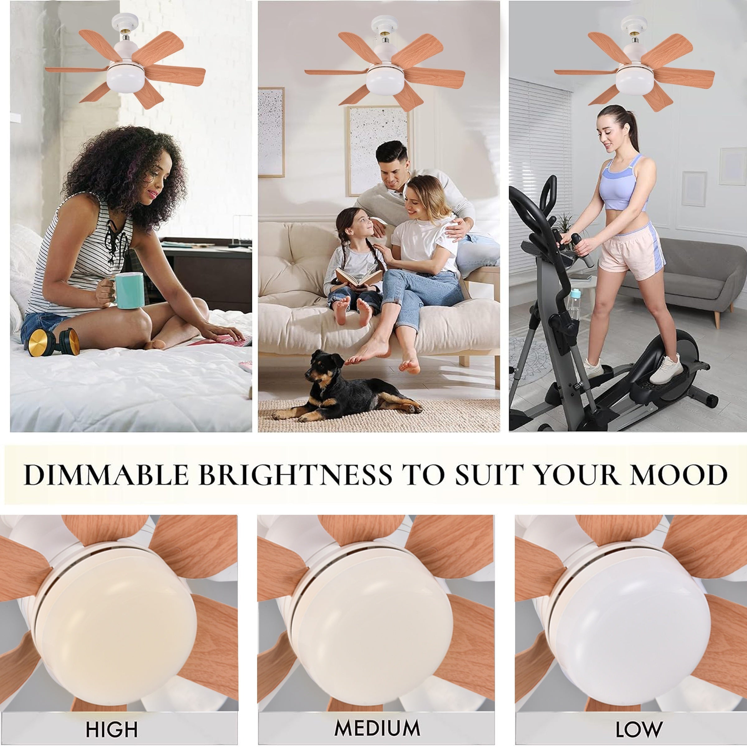 LED Smart Fan Light with Remote Control 2-in-1 E26/E27 Socket Square Blade Ceiling Fan