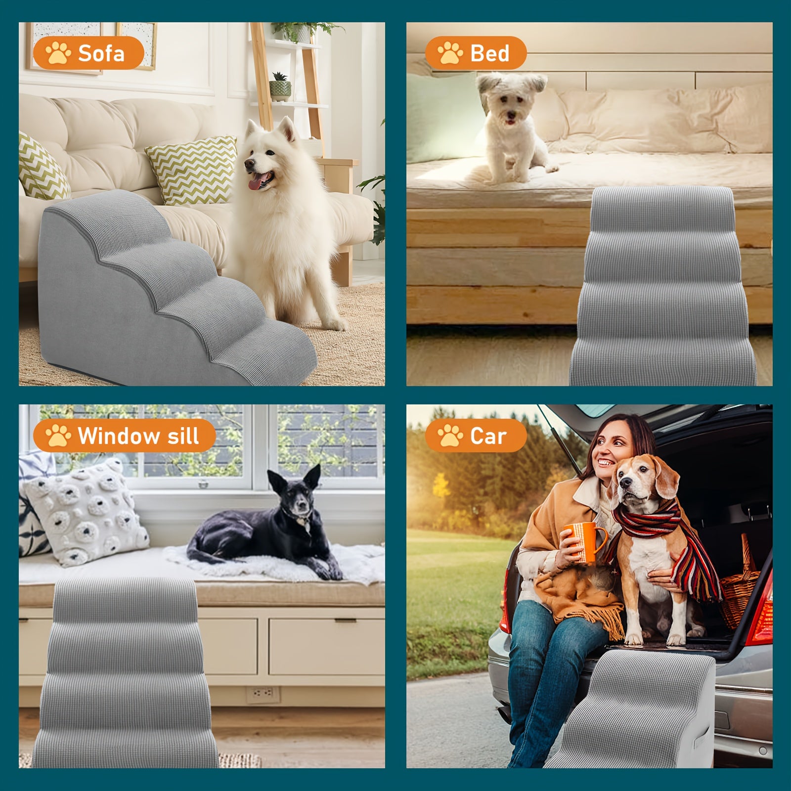 Small Dog Steps 2/3/4 Stairs Non-Slip Washable for Injured Older Pets with Joint Pain