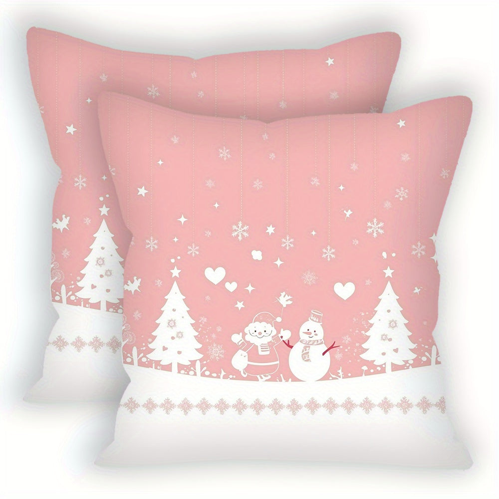 Set of 2 Pink Christmas Throw Pillow Covers 45.72cm Square Polyester Digital Print for Living Room Bedroom Car