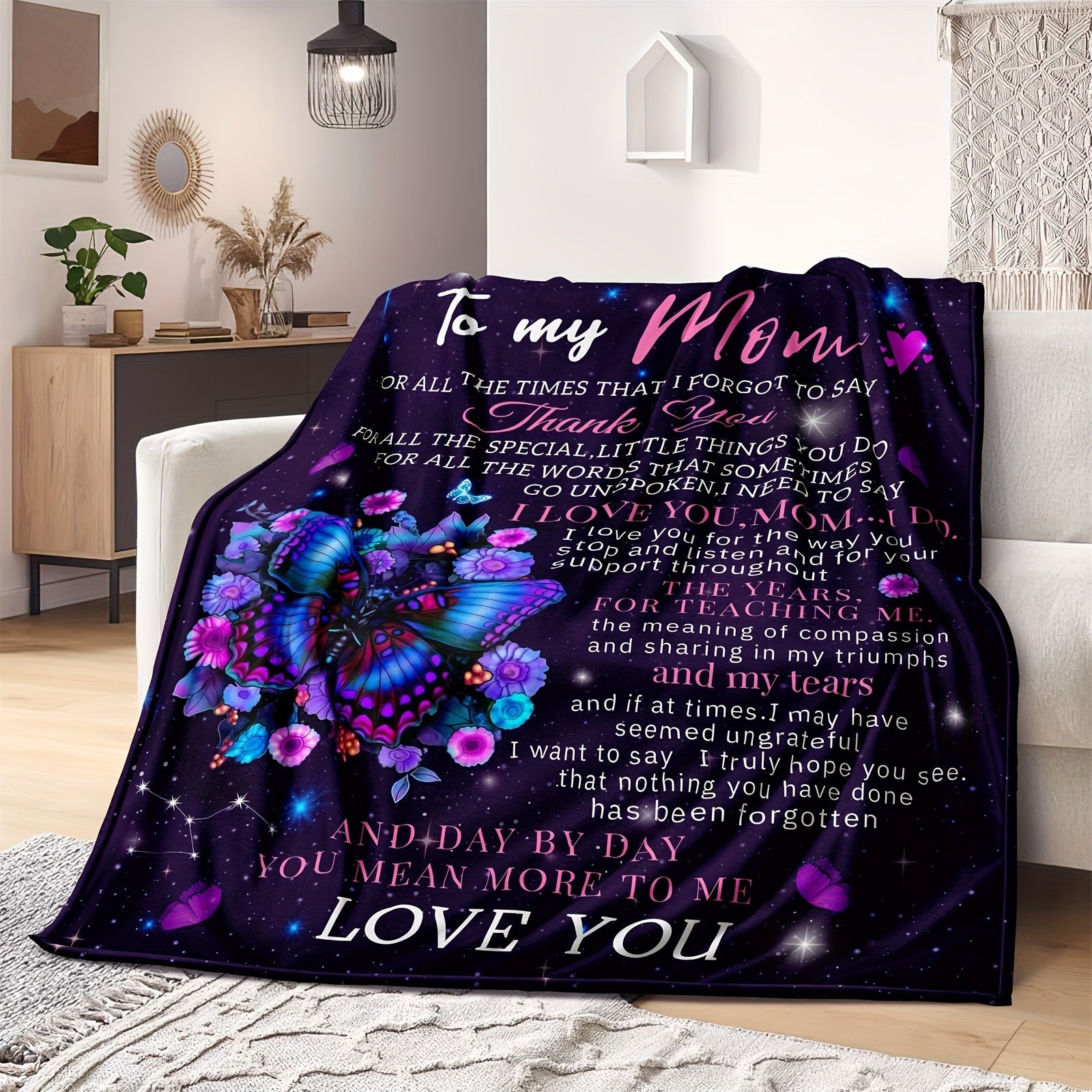 Purple Butterfly Blanket for Mom Mother's Day or Birthday Gift