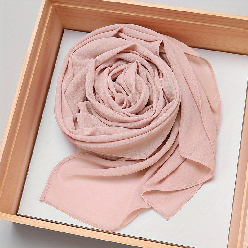 Women's Chiffon Hijab Scarf Long Shawl Lightweight Hair Wrap Solid Color