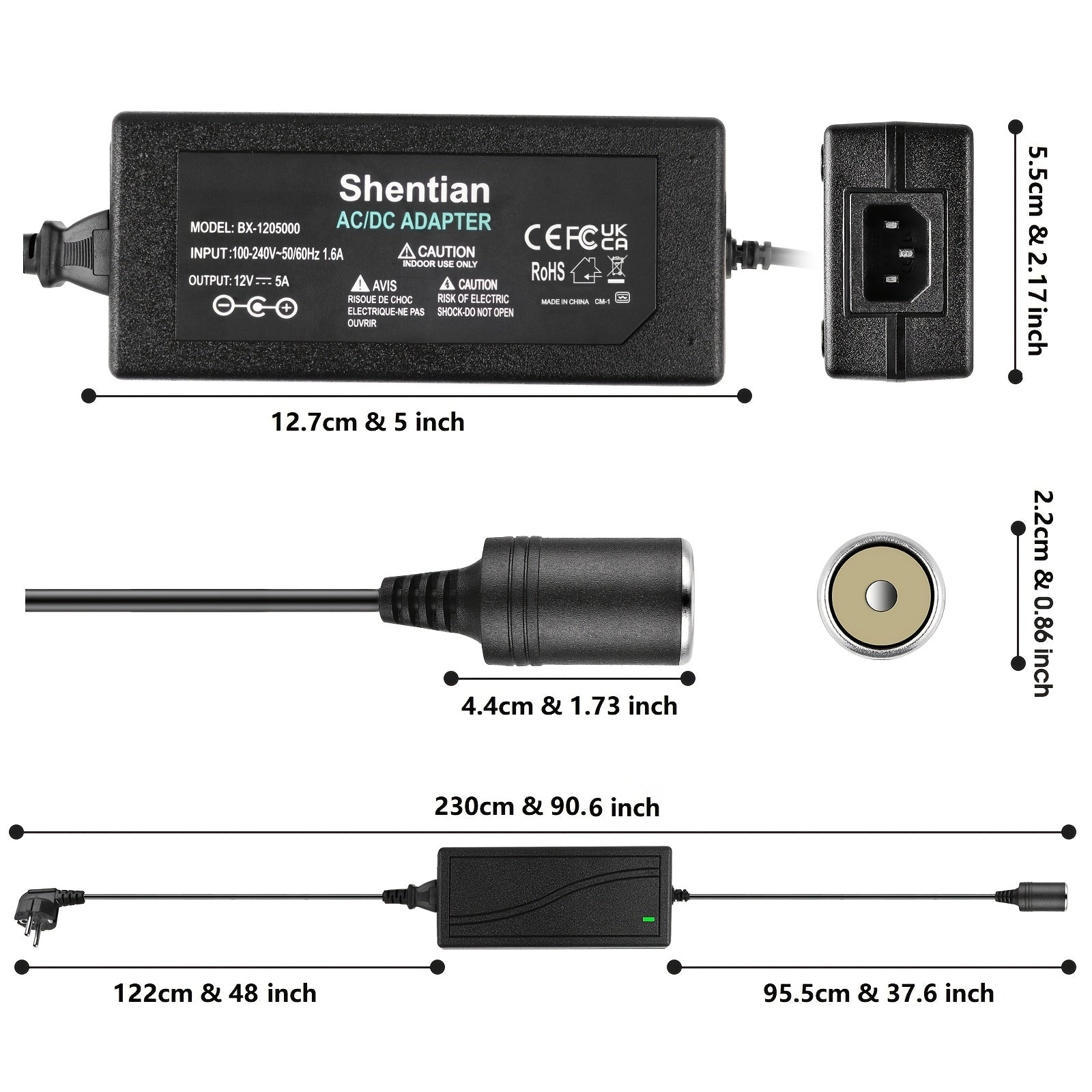 Adaptador de corriente estándar europeo 12V 5A Convertidor de AC a DC para dispositivos de coche y del hogar