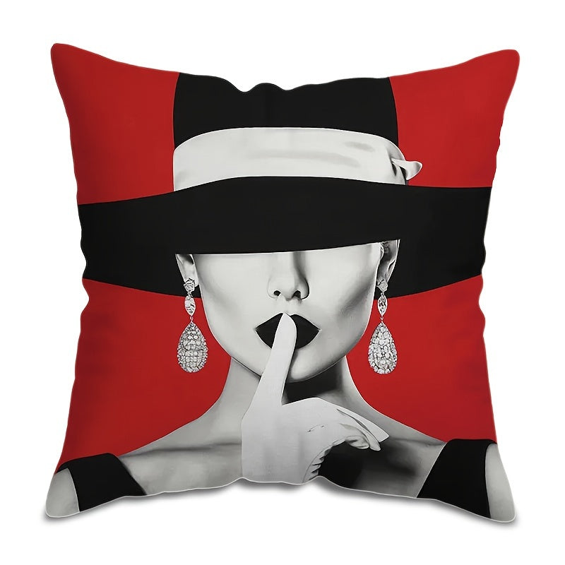 Decorative Pillow Cover French Style Retro Lady Portrait 45cm Square Polyester
