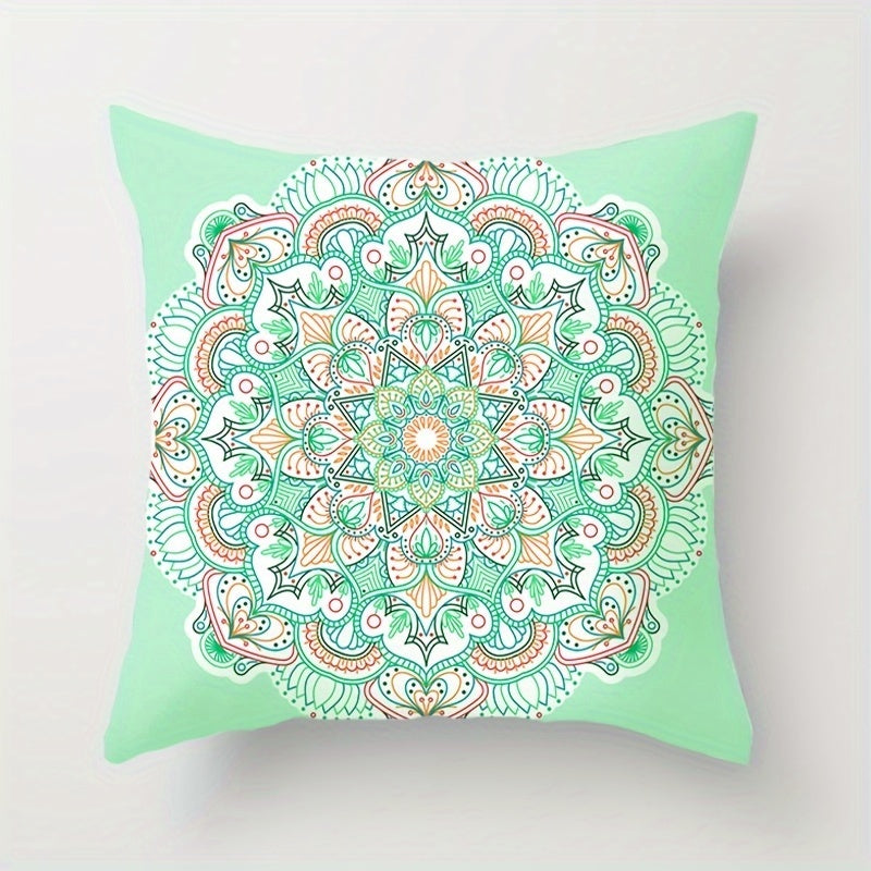 Bohemian Ethnic Style Throw Pillow Cover with Mandala Pattern 44cm Square