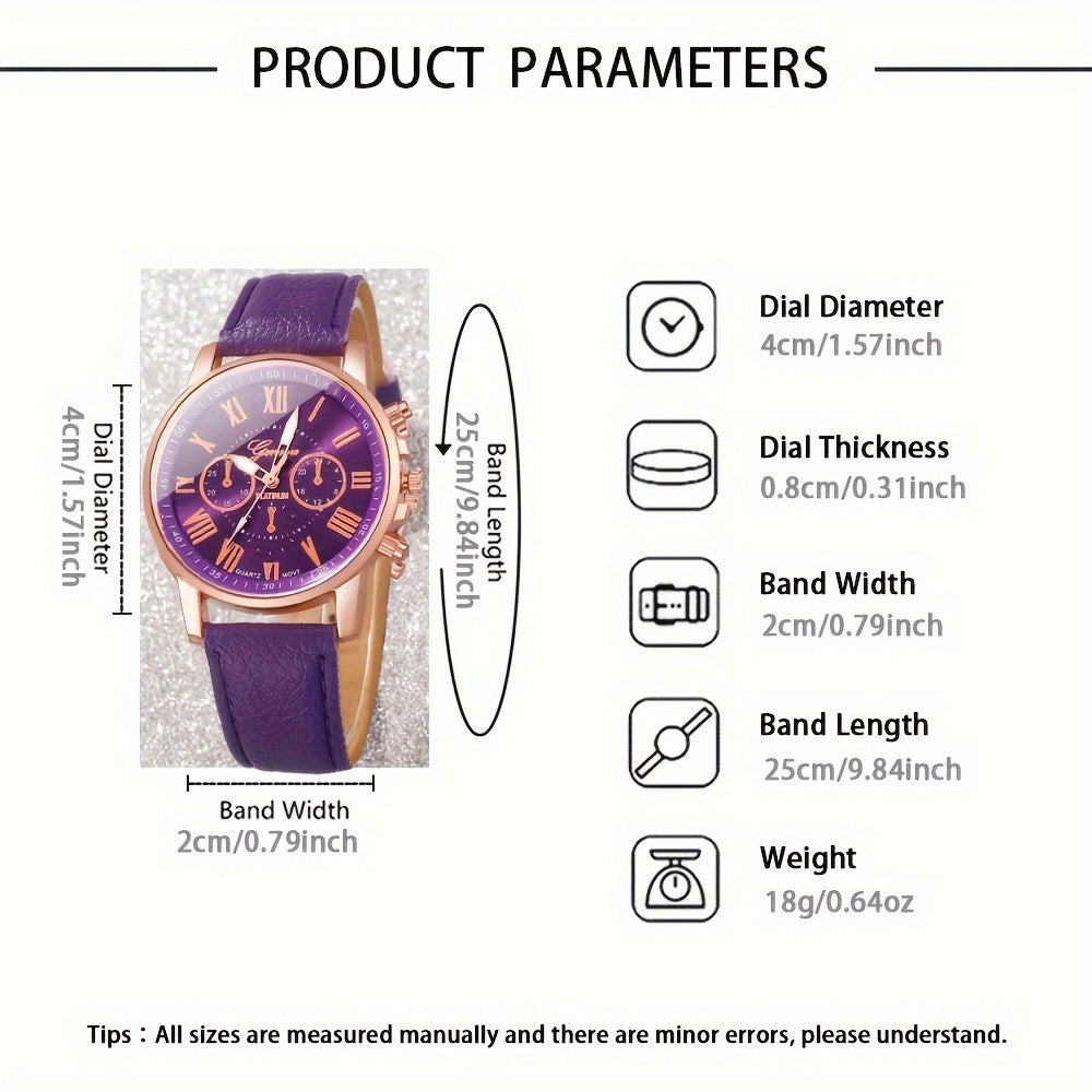 Women's Purple Quartz Watch and Heart Jewelry Set with Faux Leather Strap and Zinc Alloy Case
