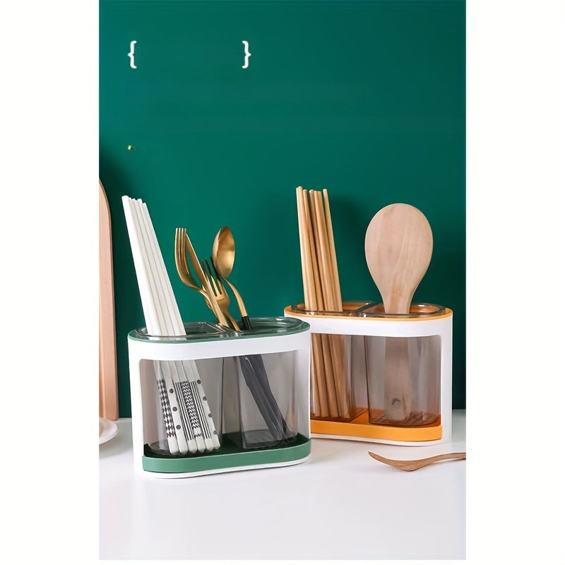Wall-Mounted Kitchen Utensil Organizer with Drainage, Drill-Free Chopstick Holder