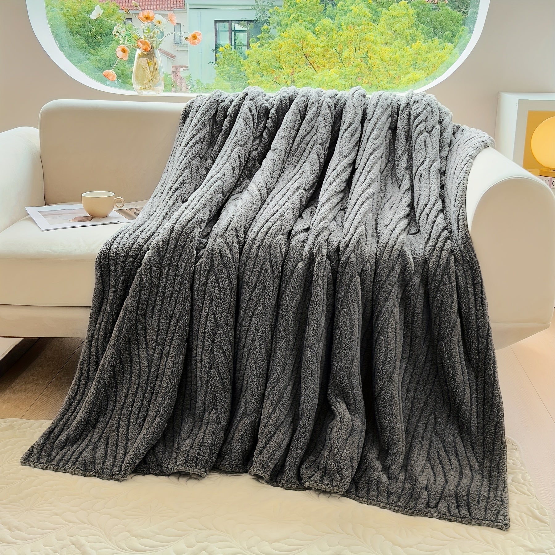 Fleece Jacquard Blanket Solid Color Warm Soft Couch Sofa Bed Travel Camping