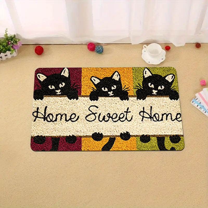 Playful Cartoon Cat Rug Anti-Slip Entryway Living Room Bedroom Kitchen Bathroom