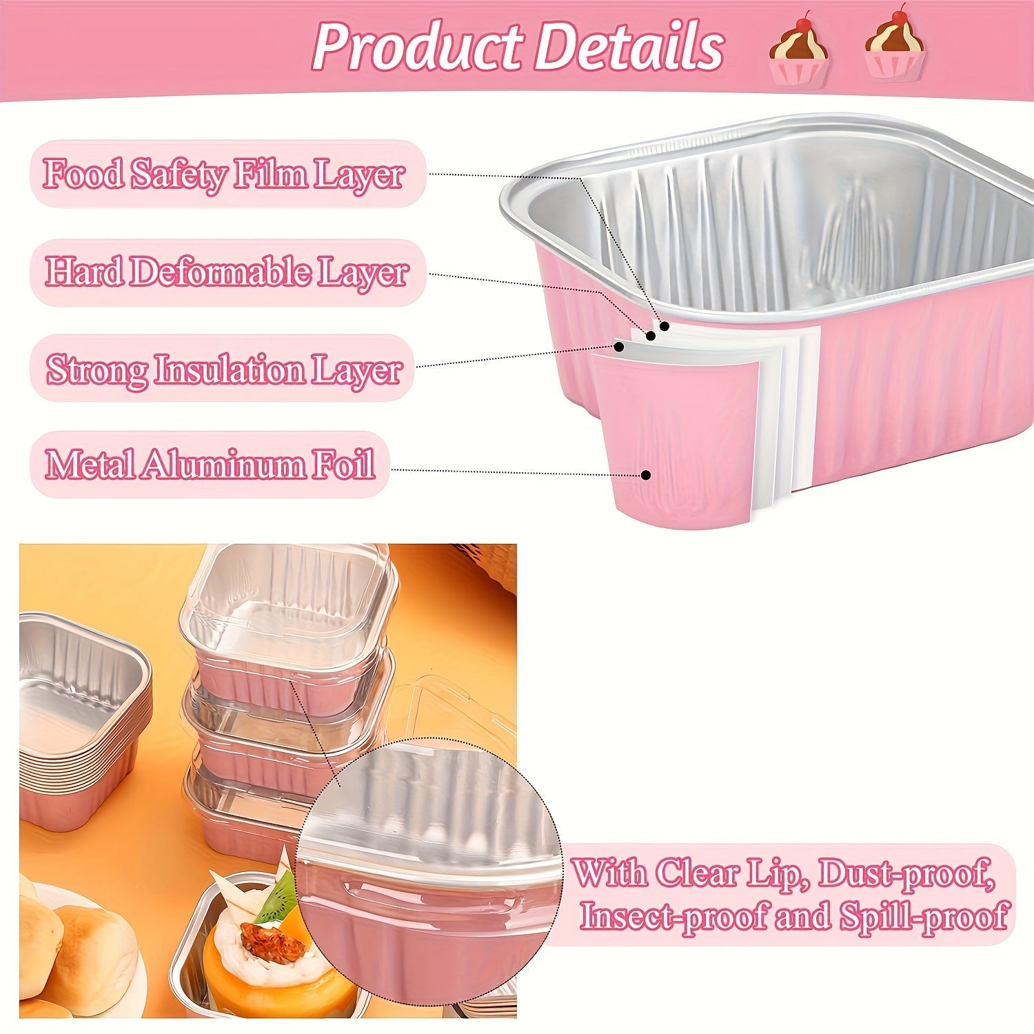 Mini Cake Pans Set 10 or 50 5oz Aluminum Square Baking Cups with Lids and Spoons