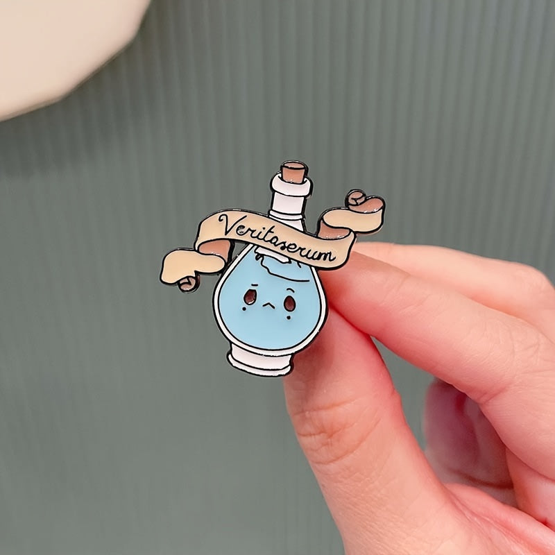 Toʻrtta emal pinlar toʻplami, ijodiy kimyo laboratoriya shishalari bilan, metall alloy ilmiy aksessuarlar, talabalar va entuziastlar uchun