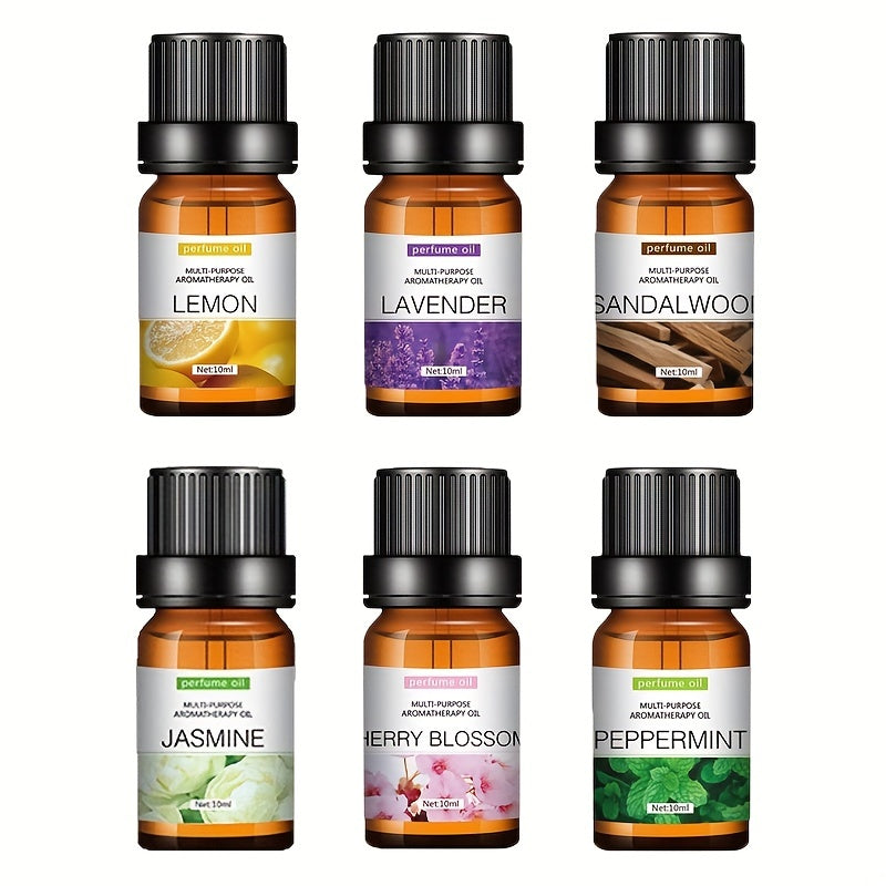 3/6pcs of Essential Oil Pack with 12 types (Rose/Ocean/Cherry Blossom/Lavender/Lily/Sandalwood/Sweet Orange/Osmanthus Green Tea/Mint) for diffuser, humidifier, massage, candle, and hair