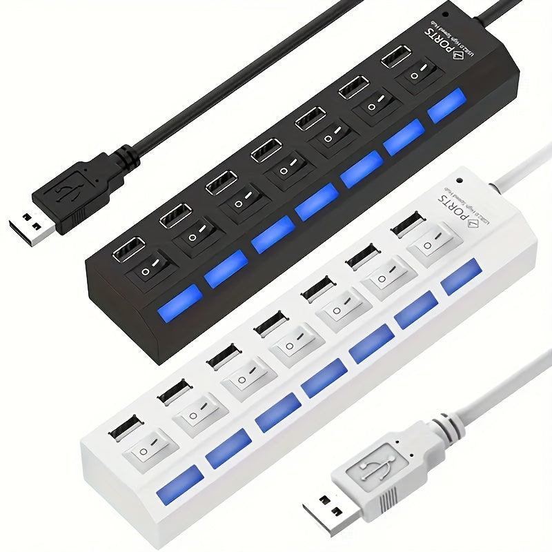 USB 2.0 Hub 4-Port with On/Off Switches for Multi-Device Connectivity