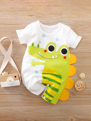 Baby Boys Cotton Jumpsuit Romper with Cartoon Crocodile Print for Spring Summer 0-3 Years