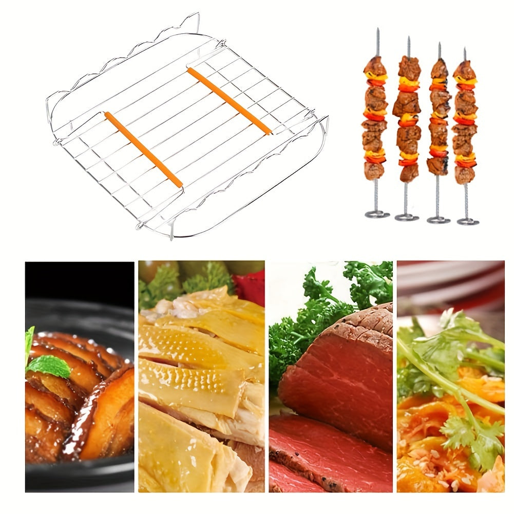 Stainless Steel Air Fryer Rack with 5 Skewers for Grilling Roasting and BBQ