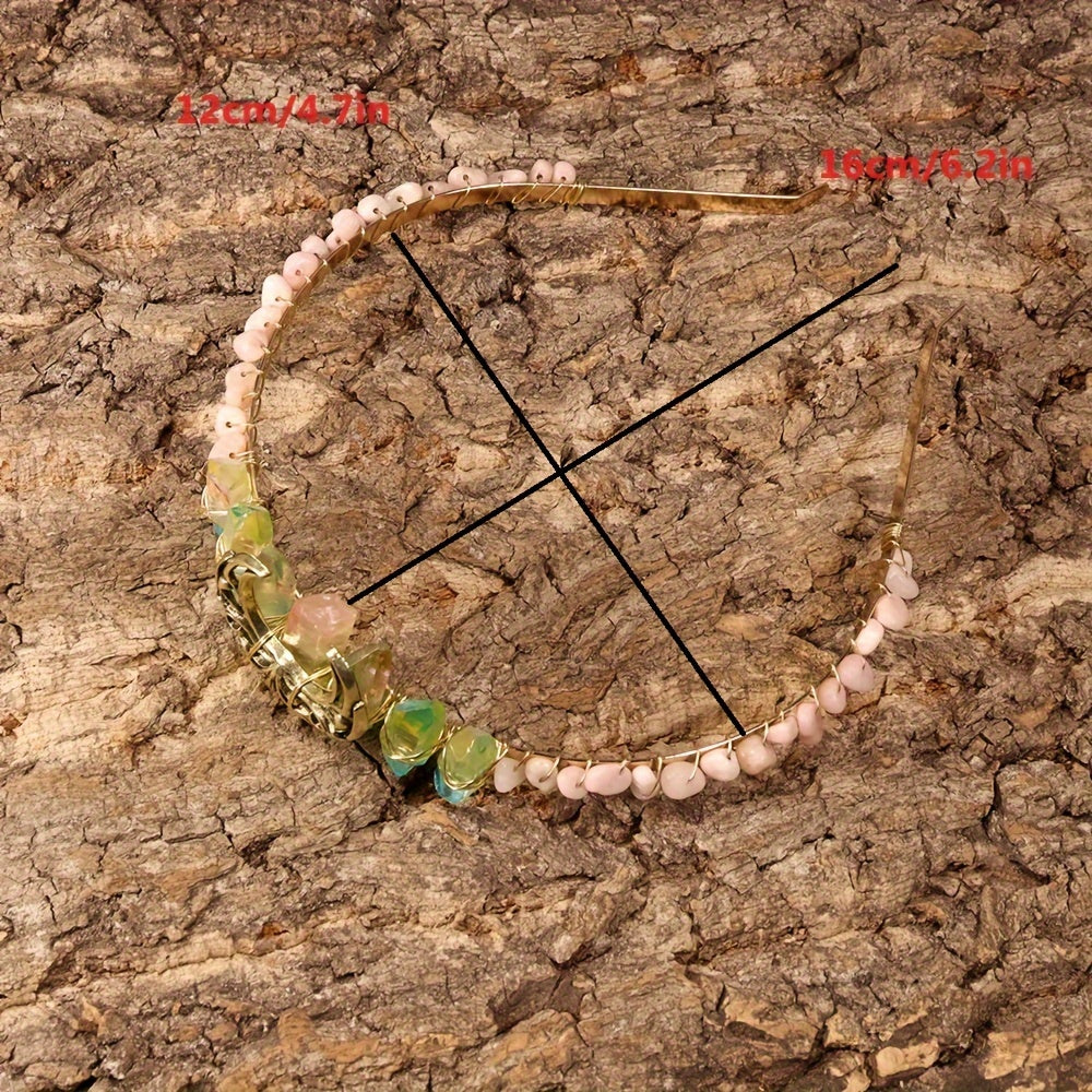 Women's Hair Accessory Headband with Natural Crystal and Moon Tiara Design