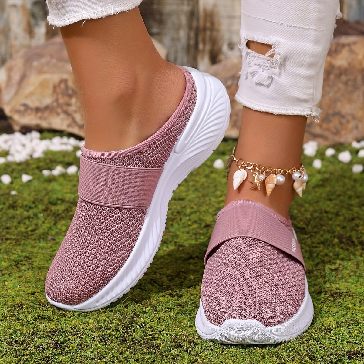 Women's White Slip-On Sneakers Breathable Fabric Lightweight Sole