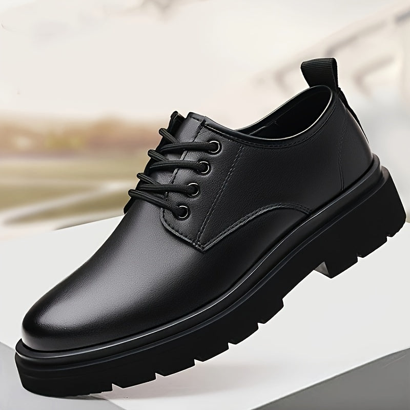 Zapatos Oxford casual para hombre de color sólido, punta redonda, con cordones, para todas las estaciones, de cuero sintético y suela de goma
