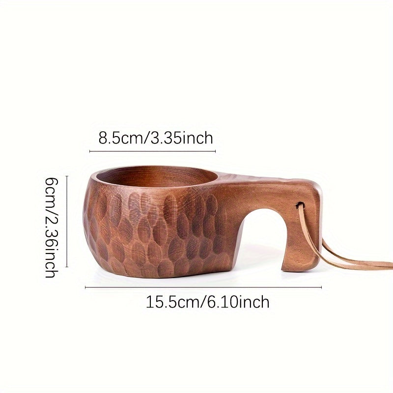 Acacia Wood Coffee Mug with Tassel Rope Handle Reusable Drinkware for Camping and Daily Use