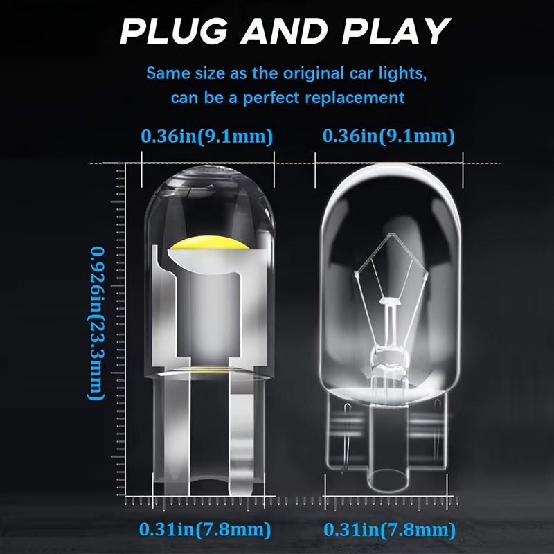 10pcs LED License Plate Bulbs 6000K COB Dome Lights Clear Acrylic