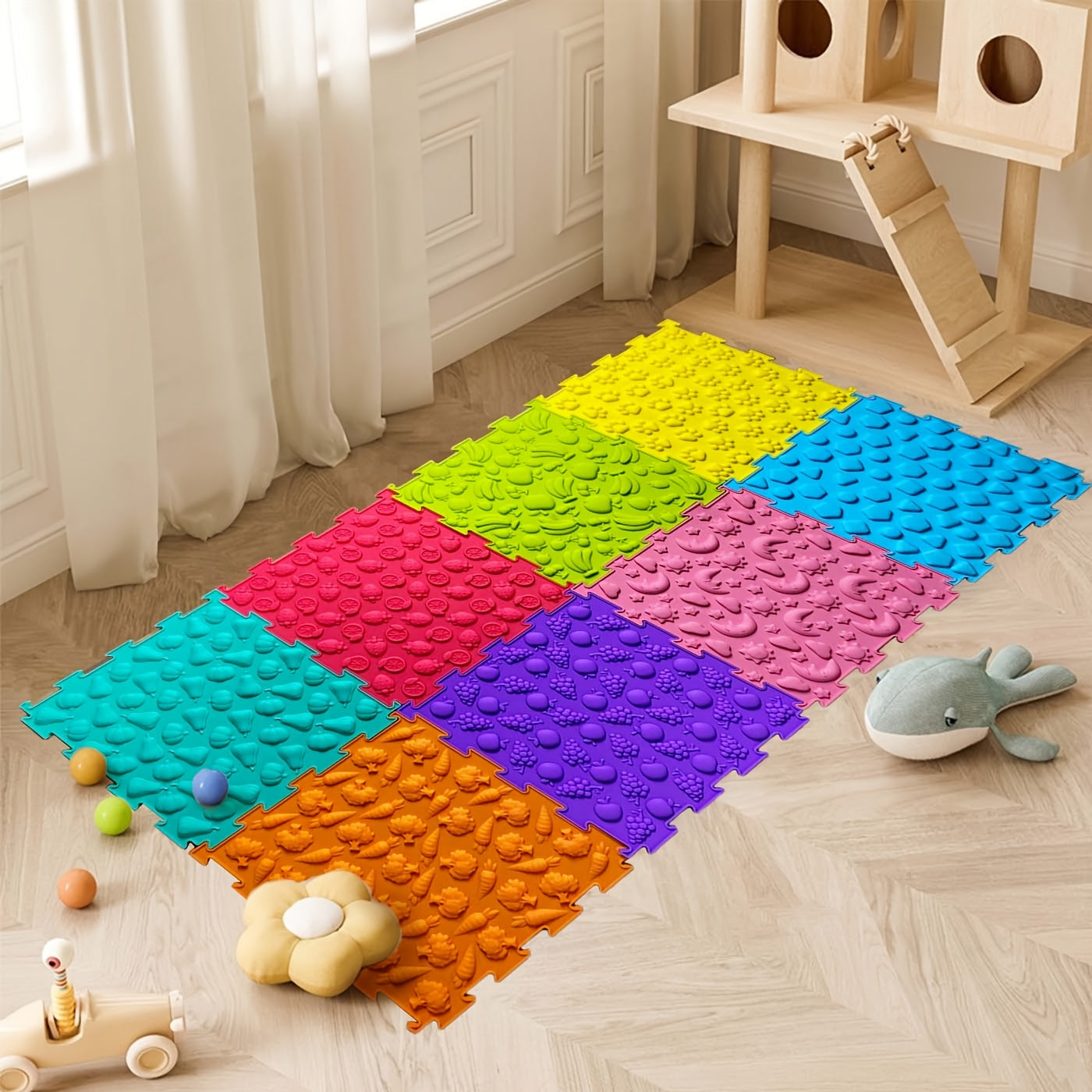 4/8 dona silikon sezgi matlari yoshlar uchun, massaj o'yin mati, o'yin xonasi uchun jigso birlashtiriladigan matlar, tuzilgan sezgi plitalari, ortopedik massaj jumboq pol matlari, sezgi xonasi uchun oyoq matlari