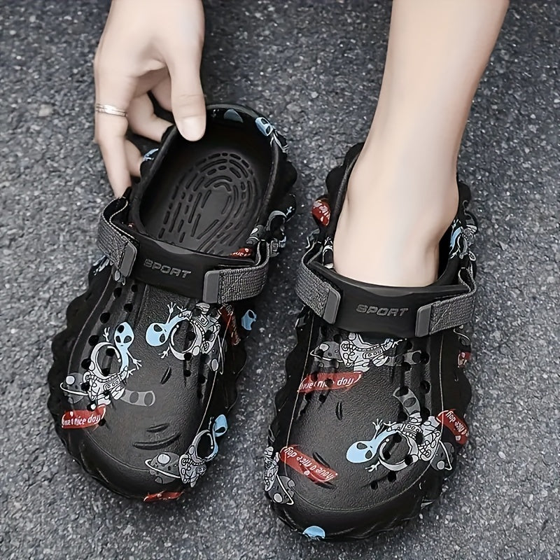 Yengil EVA materialidan tayyorlangan rang-barang graffiti printli qopqoqchalar, yozgi ochiq havoda faoliyatlar uchun mukammal. Erkaklar va ayollar uchun mos.