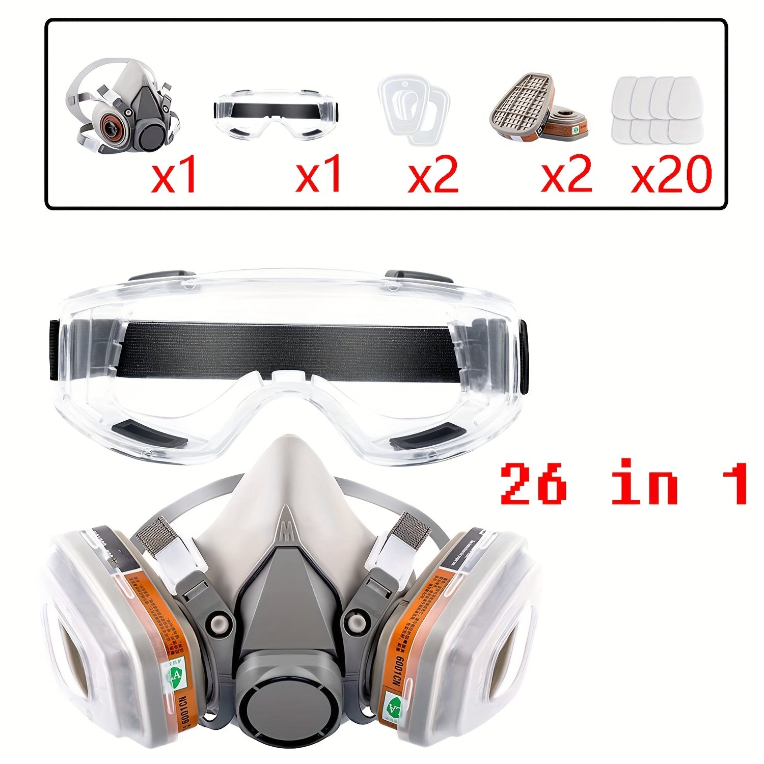26-in-1 Reusable Dust Mask with Safety Glasses Silicone Recyclable for DIY and Woodworking