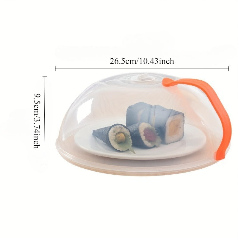 Durable Transparent ABS Microwave Splatter Guard with Orange Handle and Steam Vents