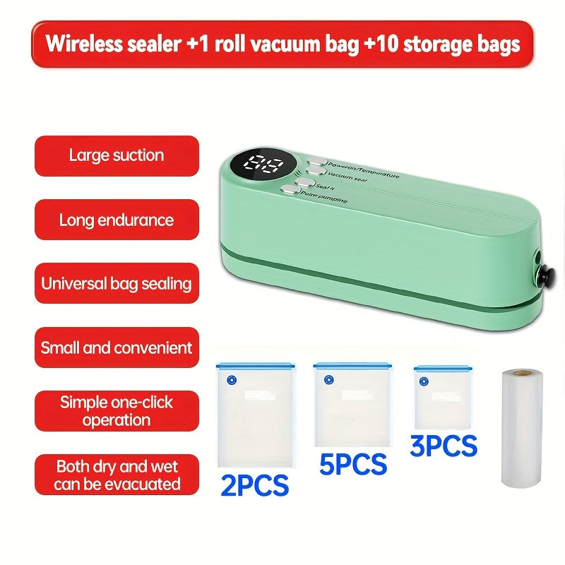 Selladora al vacío portátil con operación manual y batería recargable por USB para uso en la cocina