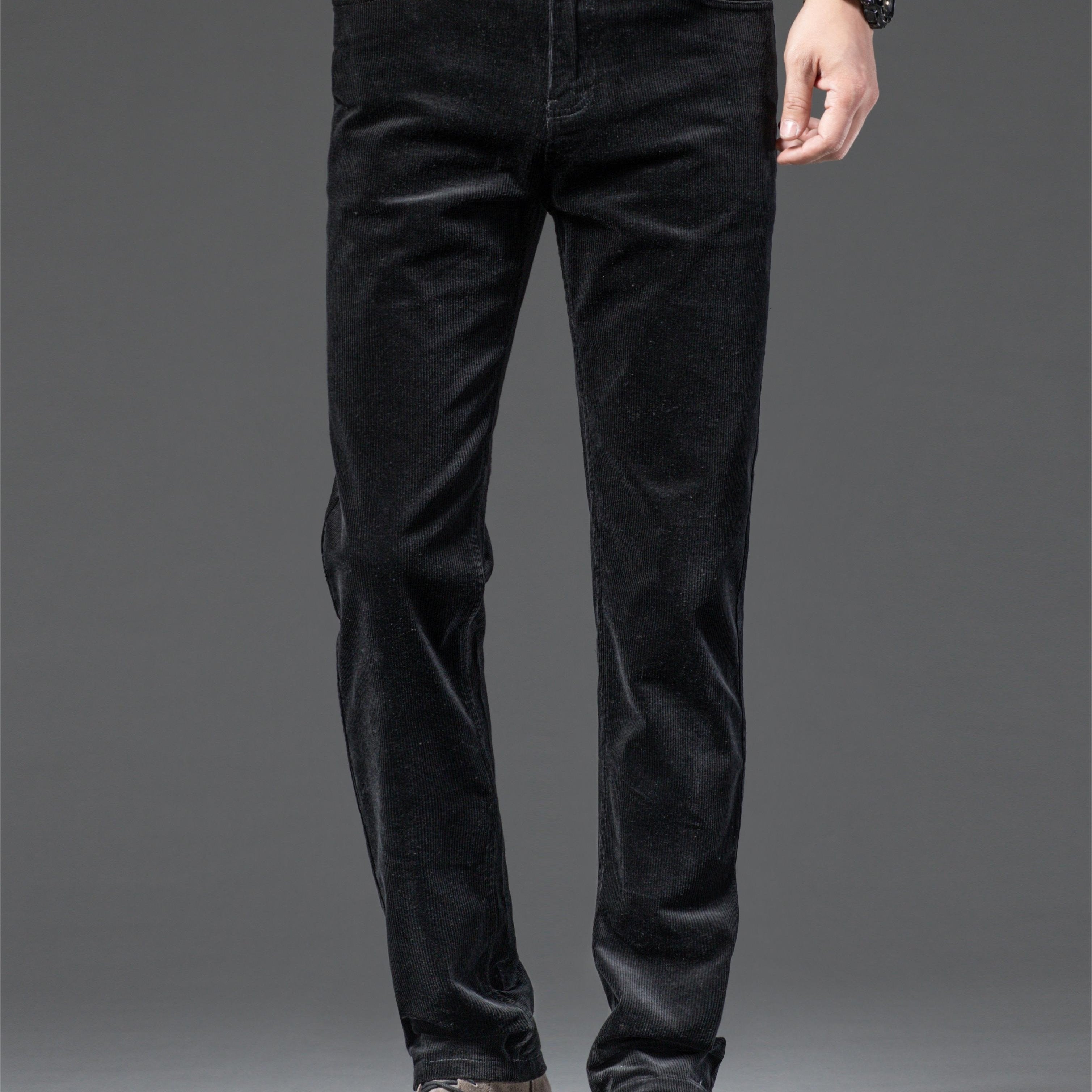 Pantalones de pana de corte ajustado para hombre, otoño e invierno, color sólido, mezcla de algodón, bordado