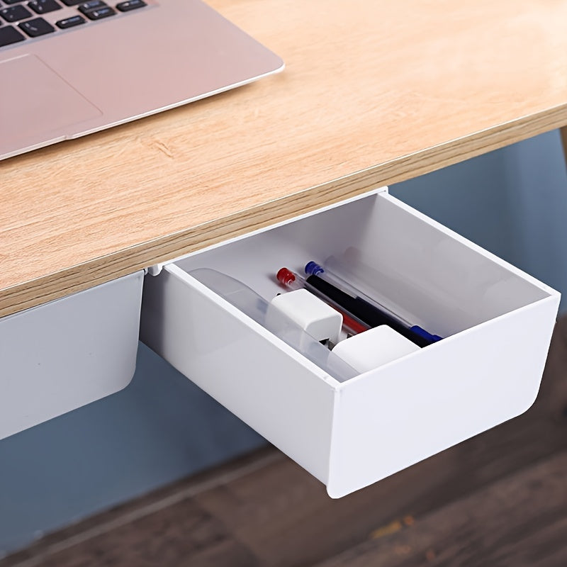 Deep Under Table Drawer Storage Box Gray White for Office Desk Organization