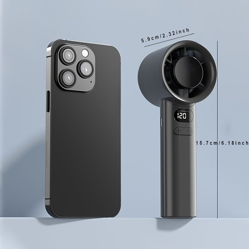 Mini Handheld Fan with LCD Display, USB Rechargeable, Portable, Quiet Operation