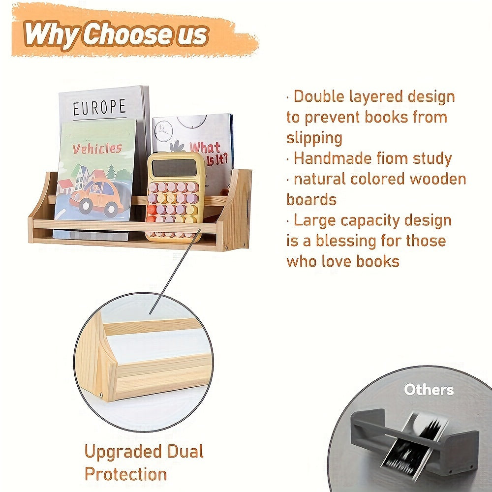 Bolalar xonasi, hammom yoki devor bezaklari uchun yog'och suzuvchi javonlar - kitoblar, o'yinchoqlar, fotosurat ramkalari va bolalar xonasi bezaklarini saqlash uchun ideal.