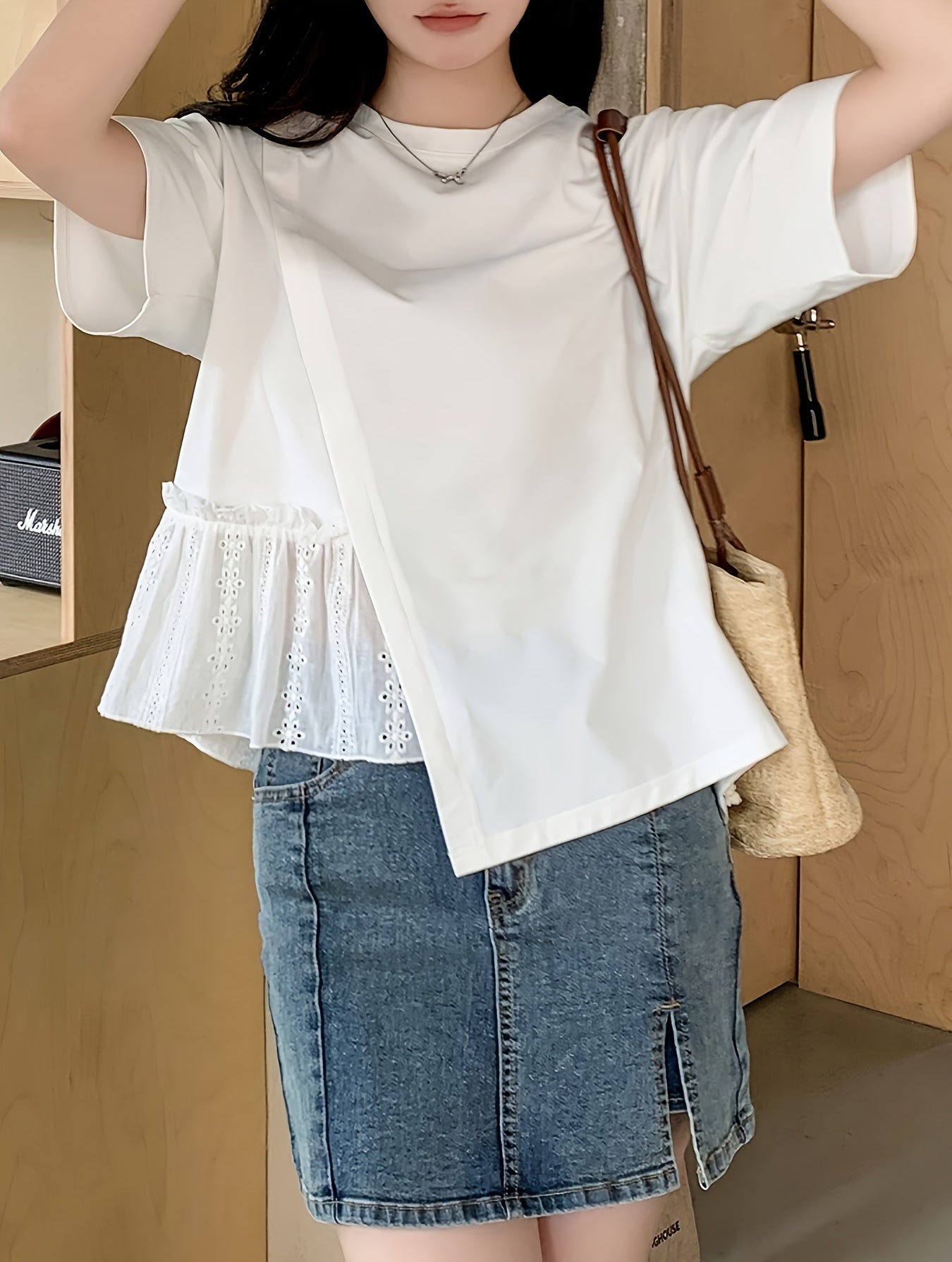 Women's Y2K Asymmetrical Hem 2-in-1 T-Shirt Solid Color Short Sleeve