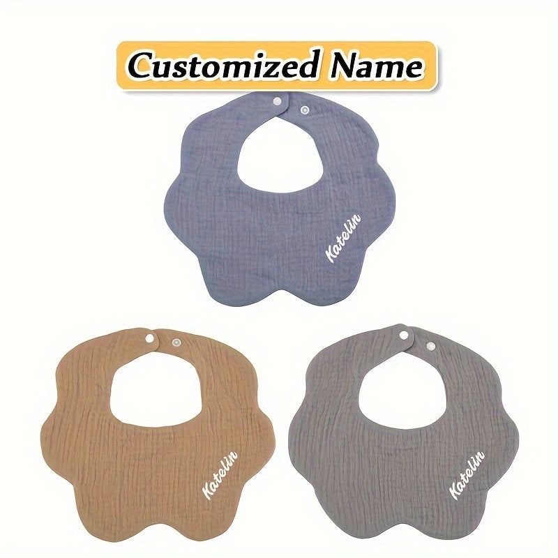 Baby Bibs Set of 3 Soft Cotton Adjustable Snap Buttons Custom Engraving for Infants and Toddlers