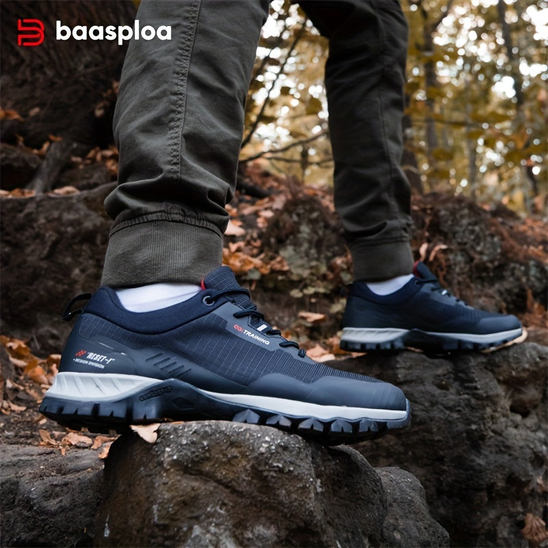 Men's Low-Top Waterproof Hiking Shoes in Black and Red with Anti-Slip Sole