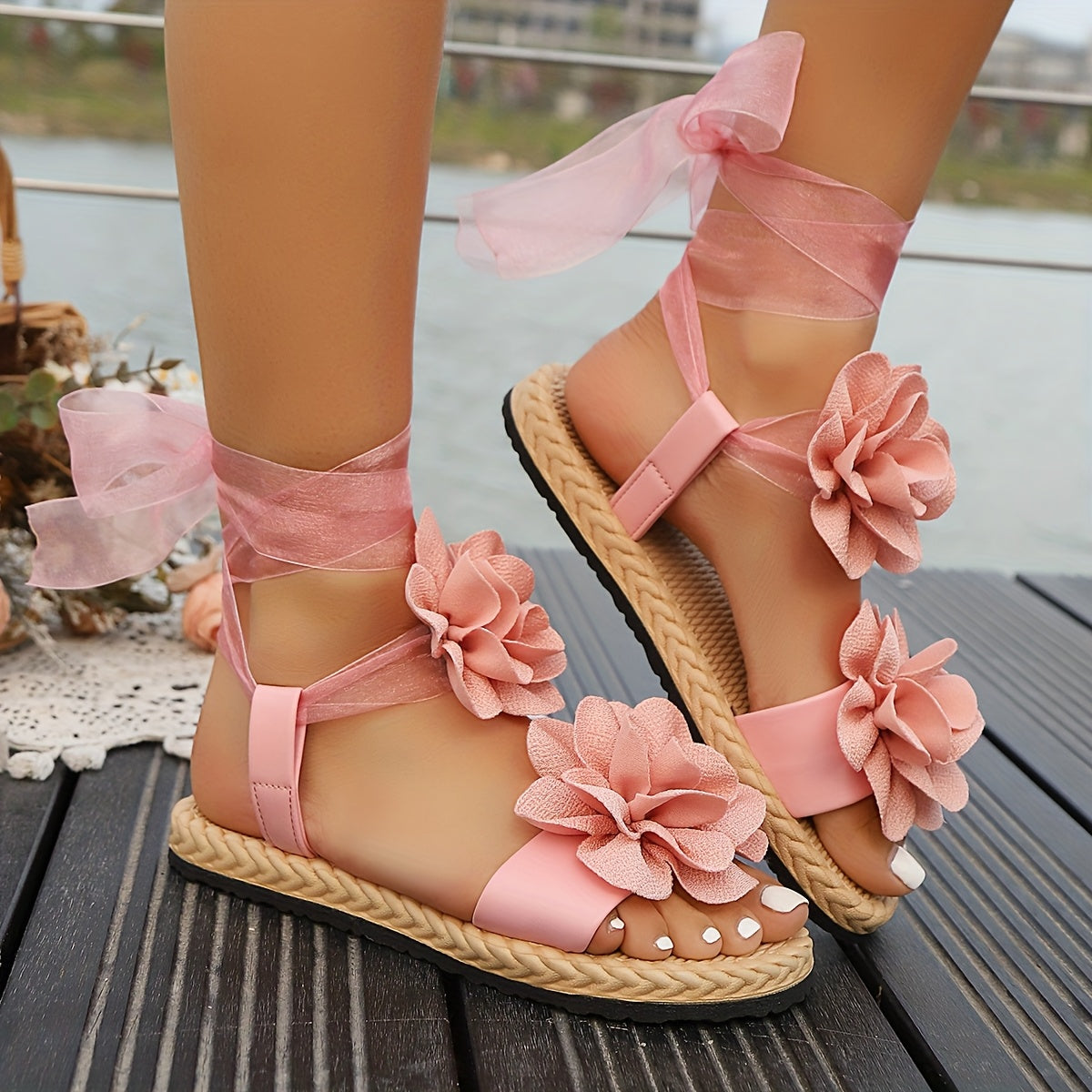 Women's Summer Floral Sandals EVA Flat Heel Indoor Outdoor Footwear