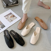 Women's Solid Color Mules, Square-Toe Flat Shoes for Outdoor and Beach