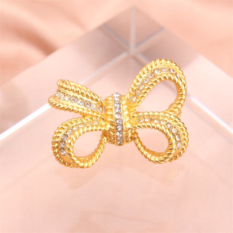 Rhinestone Bow Brooch for Women Jewelry Accessories Elegant Pin Gift