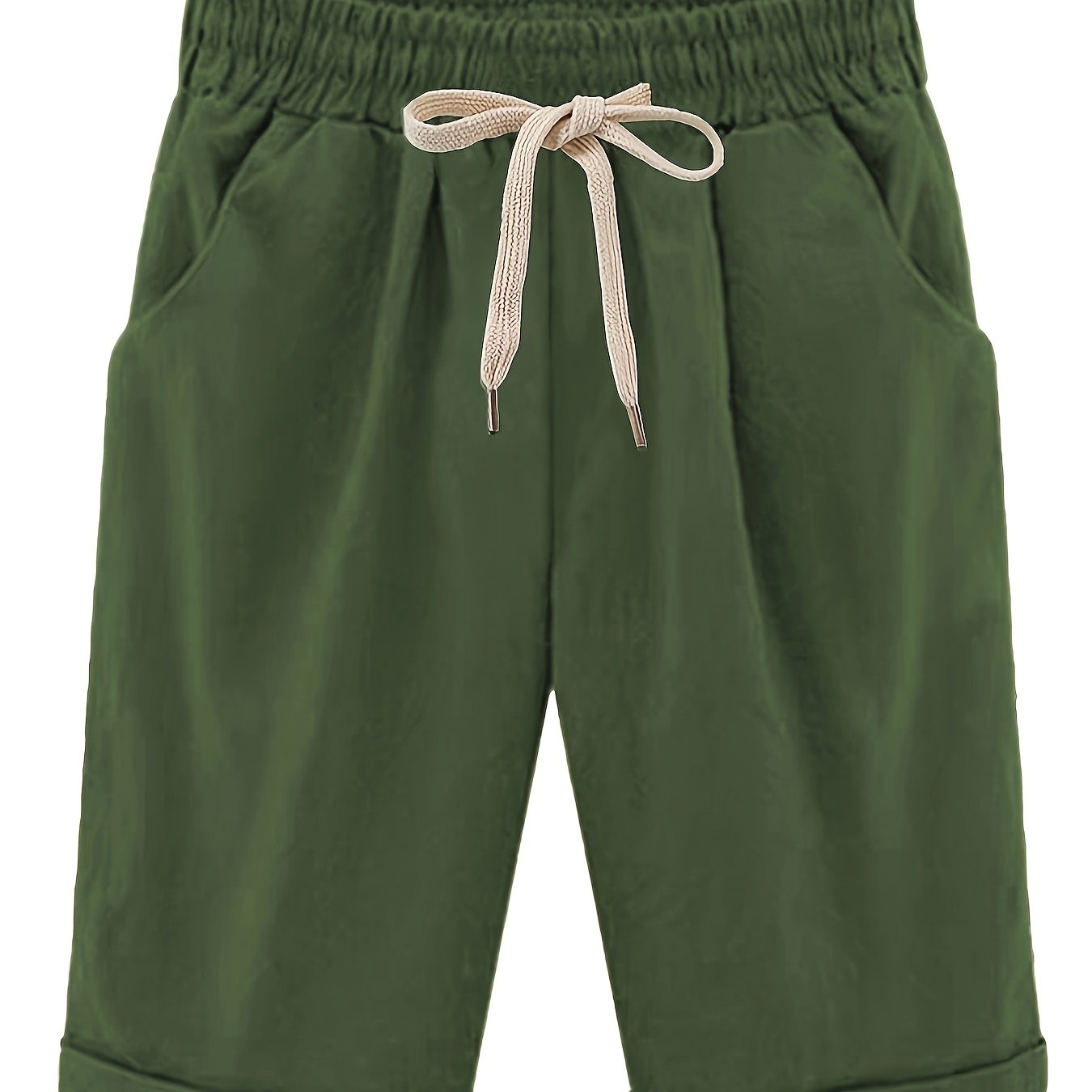 Women's Plus Size High Rise Drawstring Shorts with Pockets Solid Casual Cotton Stretch