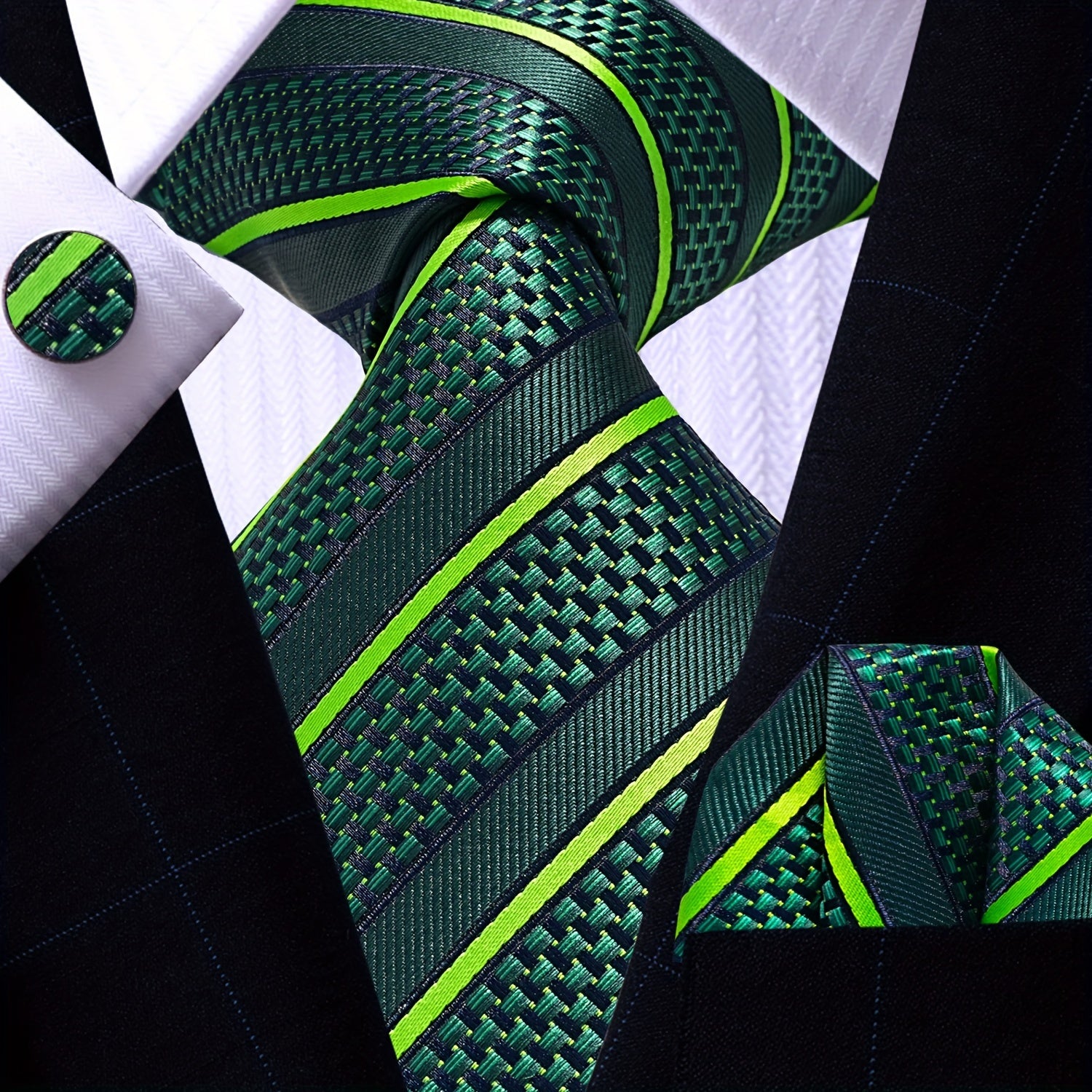 Men's Necktie Pocket Square Cufflinks Set for Wedding Business Party