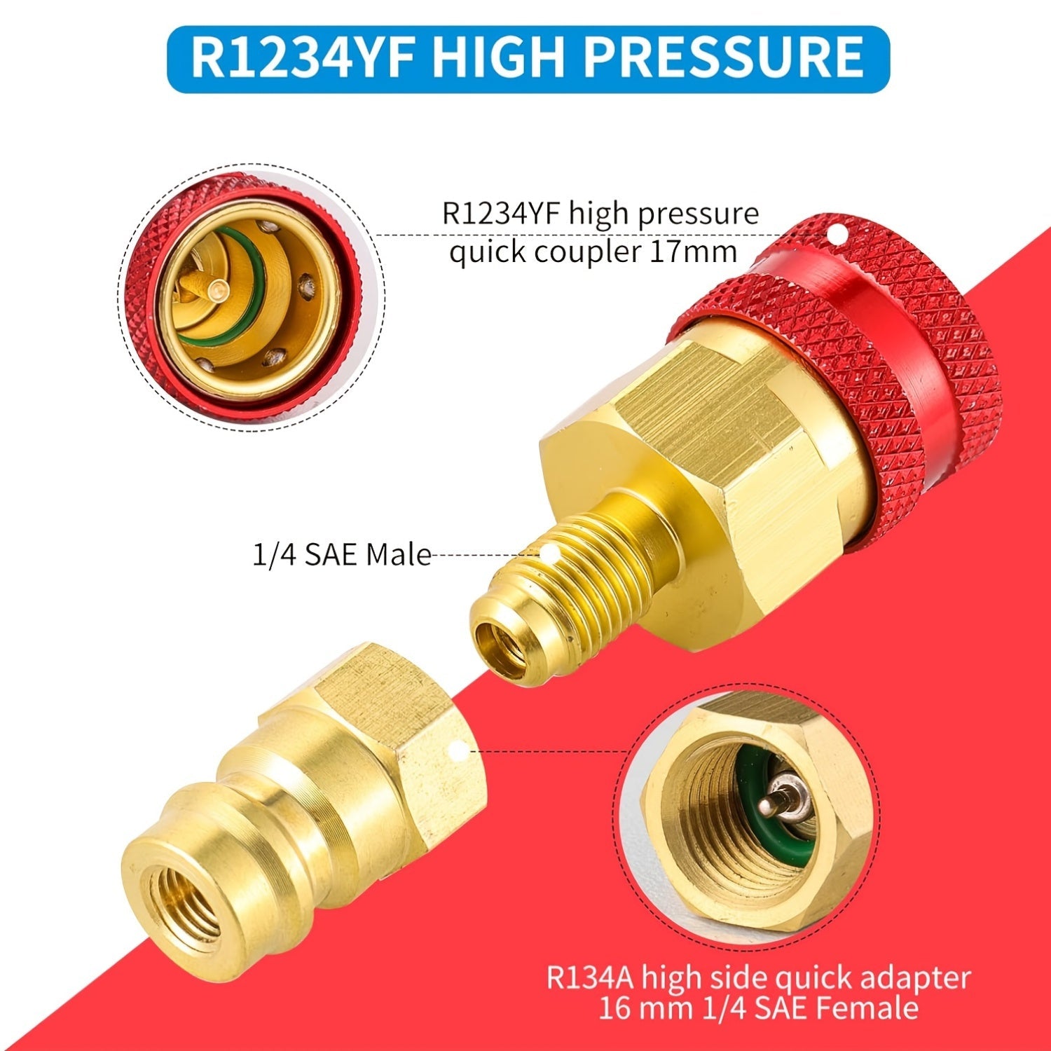 2-Pack R134YF R1234YF Car Air Conditioning Quick Connect Fittings High Low Side