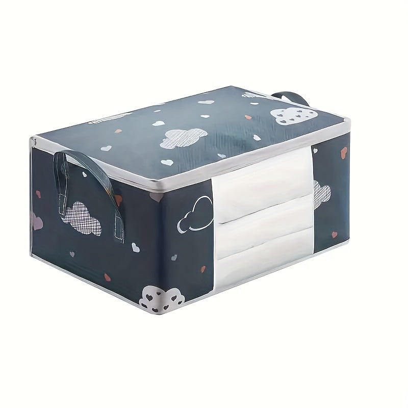 Large Dustproof Storage Bag with Heart and Cloud Design for Clothes and Quilts, Foldable with Zipper and Handles