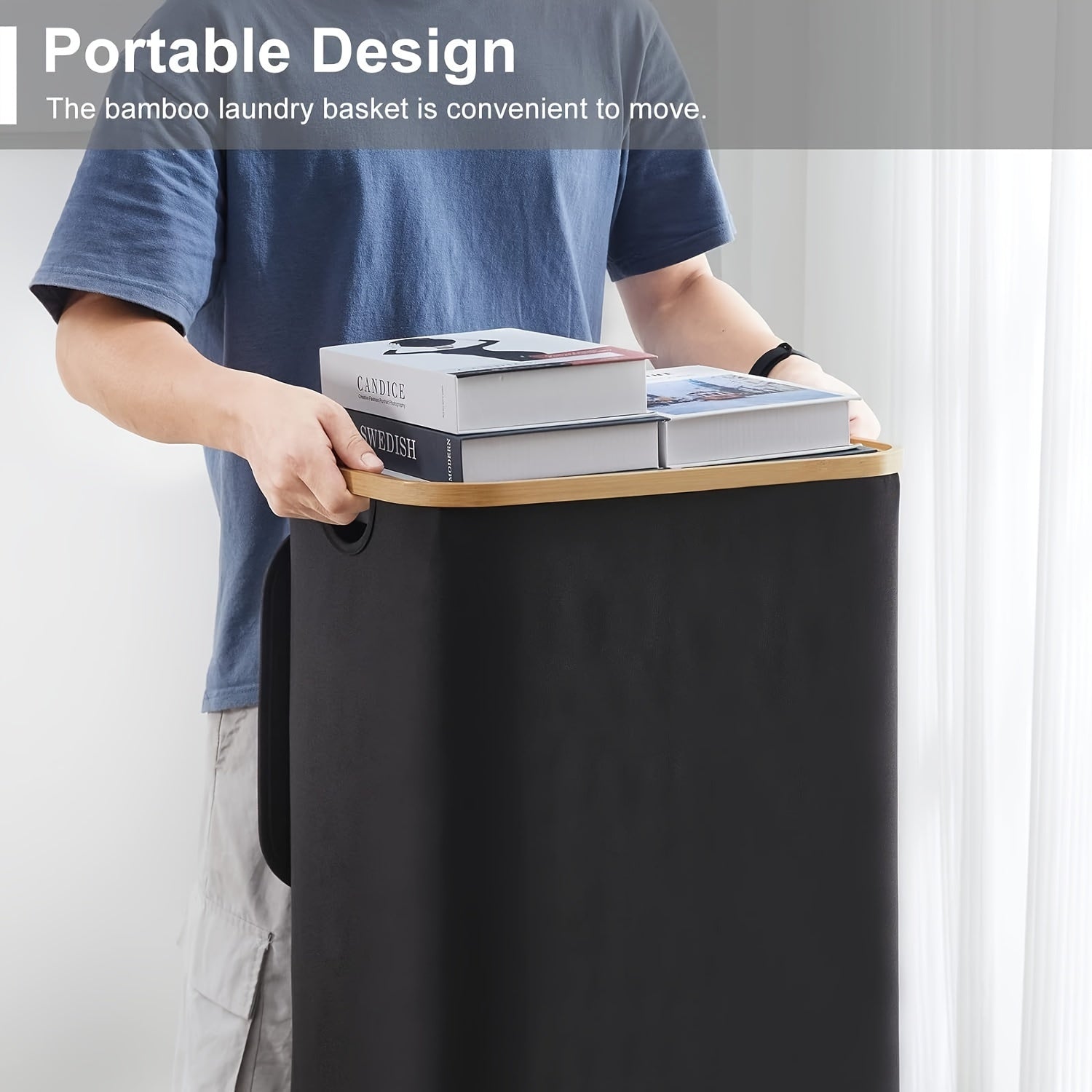 Large Foldable Laundry Hamper with Lid and Removable Inner Bag in Black Grey or White