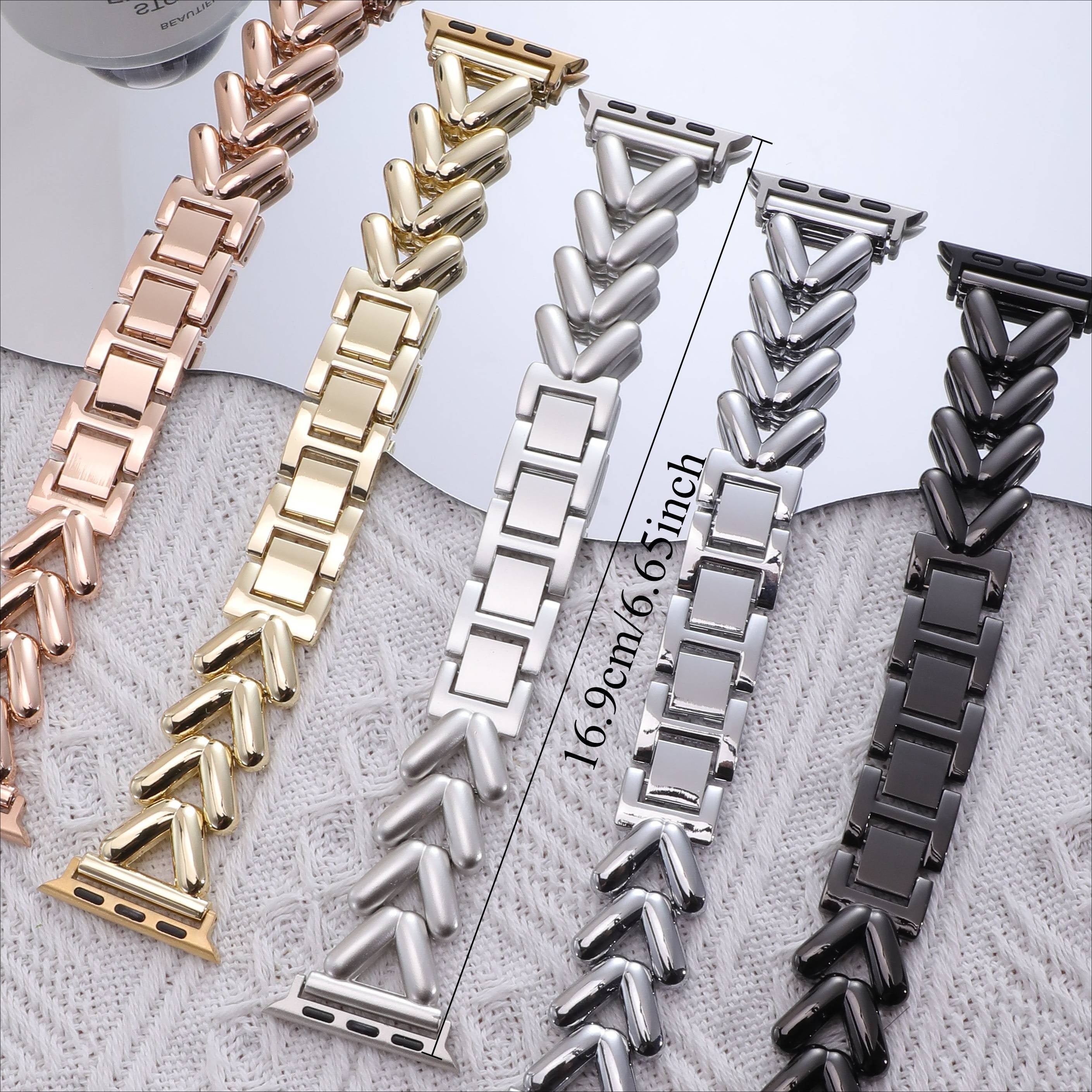 Herringbone Metal Watch Strap for Apple Watch 38mm-45mm Compatible with Series Ultra SE 9/8/7/6/5/4/3/2/1