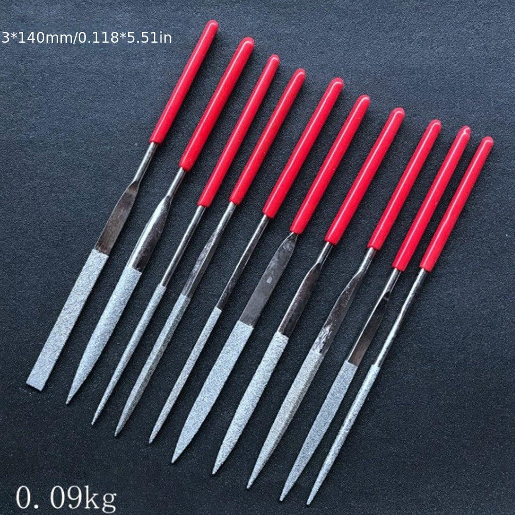 10-Piece Red Handle Guitar File Set with Diamond and Metal Tips for Luthier Repairs