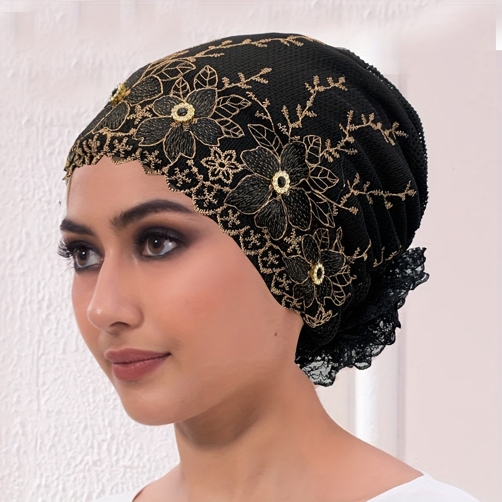 Women's Polyester Turban Hat with Rhinestones Breathable Summer Headscarf for Chemo Patients