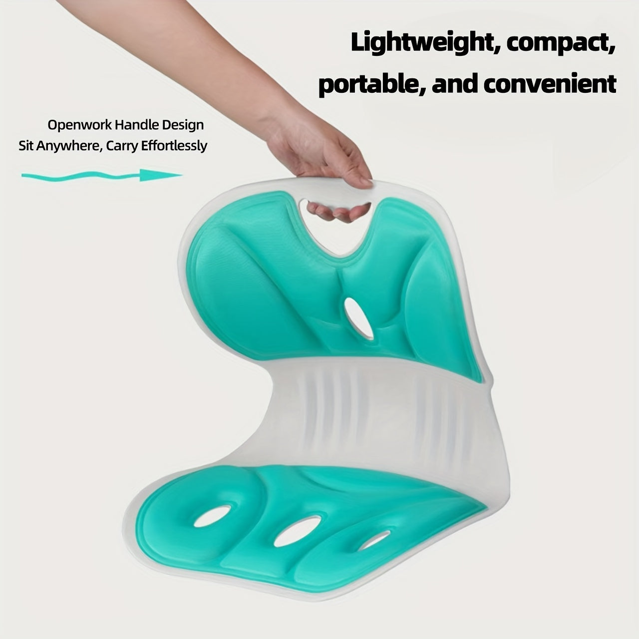 Black Portable Chair Cushion with Ergonomic Lumbar Support and Openwork Handle